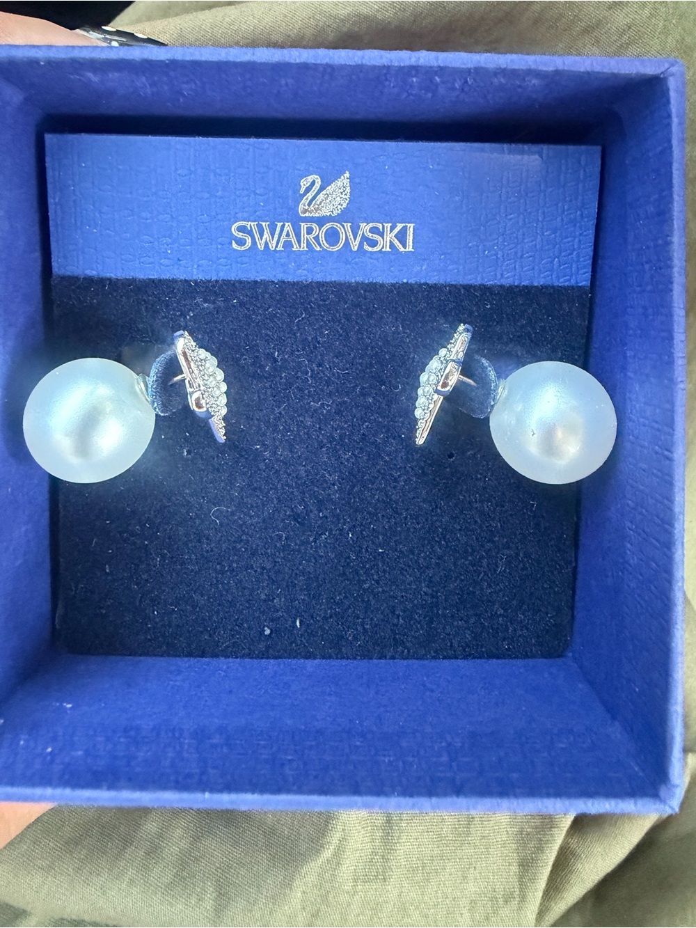 Swarovski Iconic swan earrings with large pearl backing